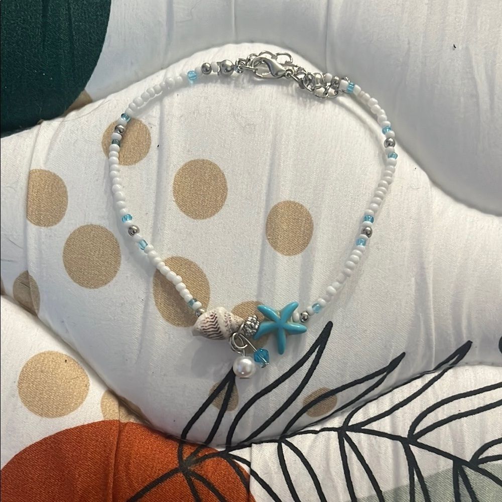 Ocean Charm Beaded Bracelet – White & Blue